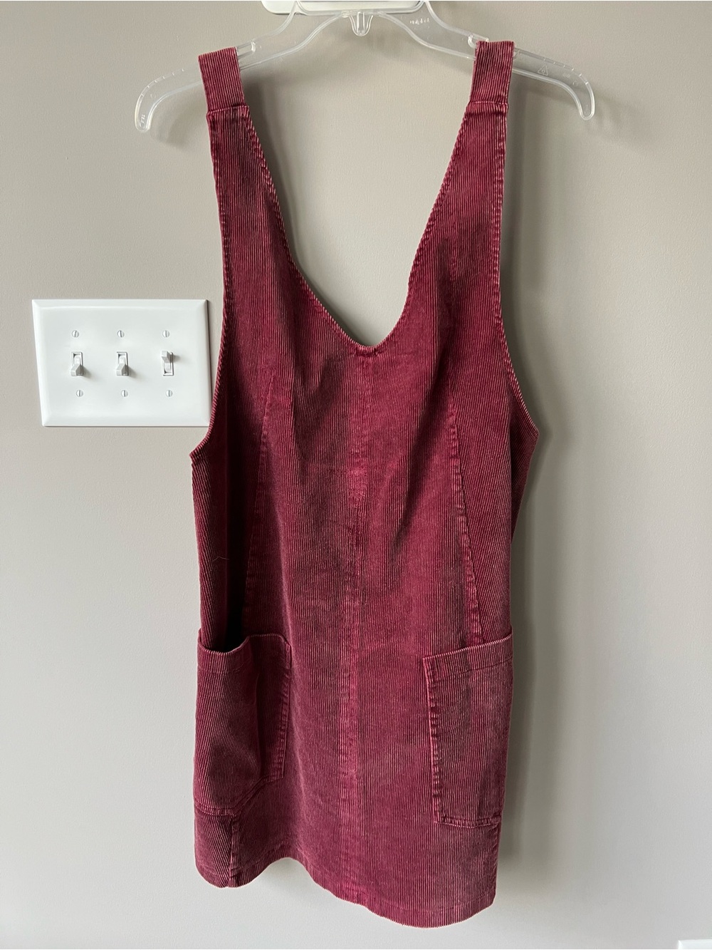 Hem & Thread Corduroy Pinafore Mini Dress in Wine Red